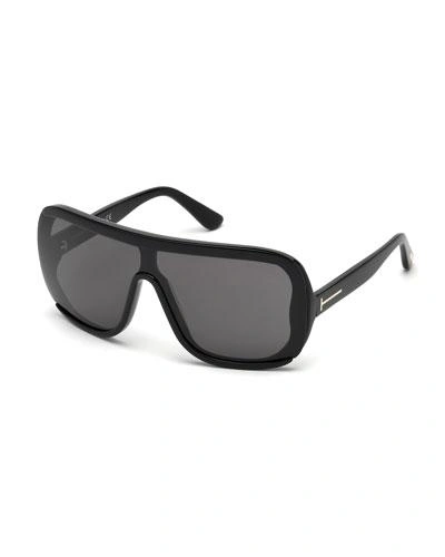 Tom Ford Porfirio Acetate Shield Sunglasses, Black/smoke