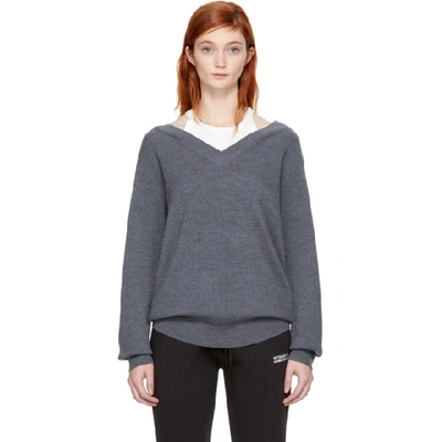 Alexander Wang T Off-the-shoulder Layered Ribbed Merino Wool-blend And Cotton Sweater In Medium