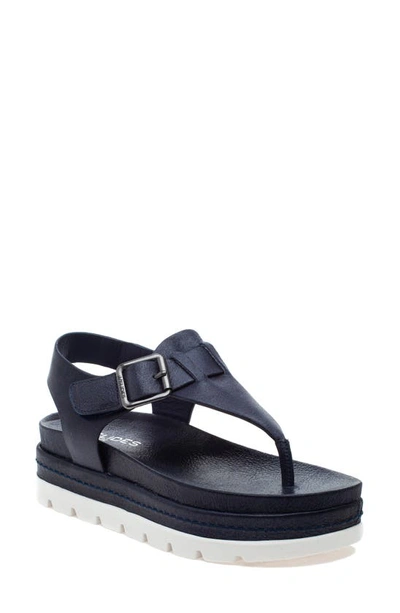 Jslides Becky Leather Buckle Thong Comfort Sandals In Navy Distress