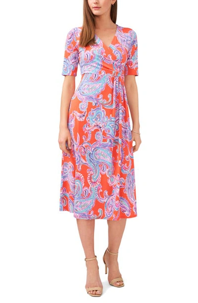 Chaus Faux Wrap Midi Dress In Orange