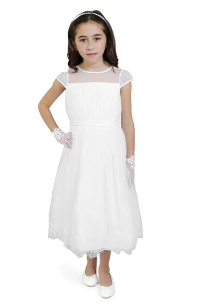 Blush By Us Angels Kids' Cap Sleeve Tea Length Dress In White