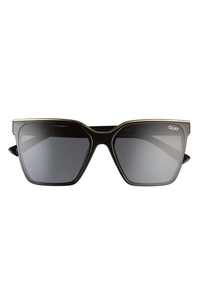 Quay Level Up 56mm Polarized Square Sunglasses In Black Gold / Smoke Polarized