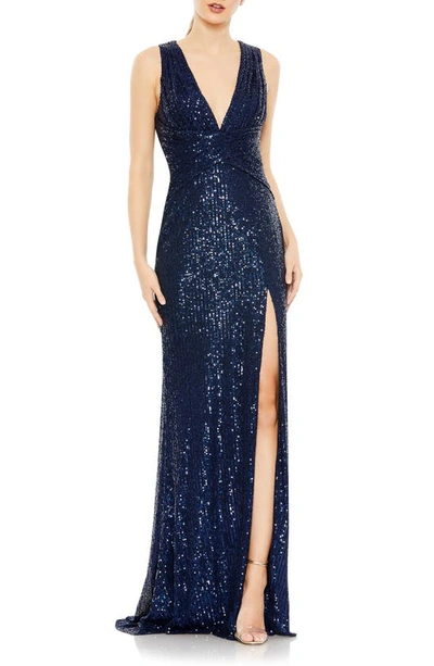 Mac Duggal Sparkle Sequin Sheath Gown In Midnight
