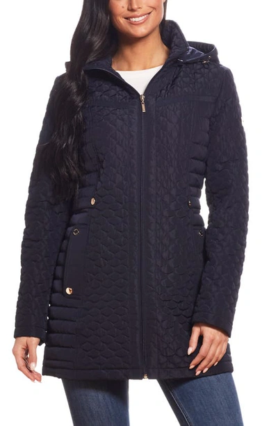 Gallery Quilted Water Resistant Hooded Jacket In Ink Navy