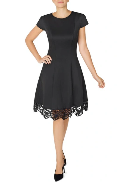 Donna Ricco Sleeveless Lace Hem Fit And Flare Dress In Black