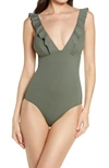 Sea Level Frill One-piece Swimsuit In Khaki