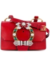 Miu Miu Madras Crystal Embellished Leather Shoulder Bag - Red