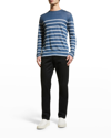 Vince Stripe Crewneck Linen Sweater In Brisk Blue/ Optic White