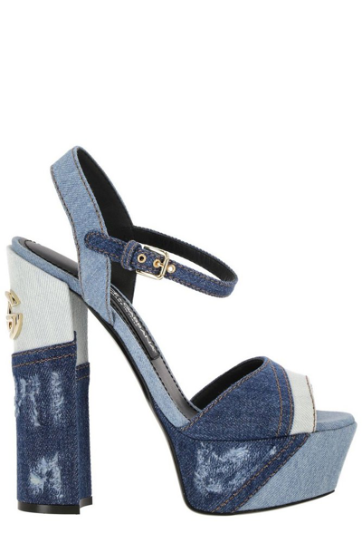 Dolce & Gabbana Women's Keira Denim Patchwork Platform Sandals In Blue
