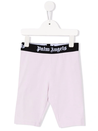 Palm Angels Kids Lilac Cycling Shorts With Logo Band In Rosa