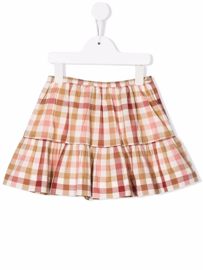 Bonpoint Kids Paloma Checked Cotton Skirt In Brown