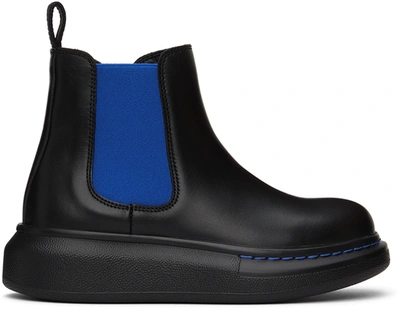 Alexander Mcqueen Kids Black & Blue Hybrid Chelsea Boots In Blk/blue