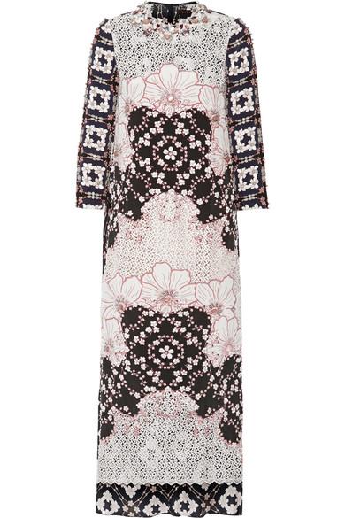 Biyan Lorde Paneled Embellished Printed Silk-crepe Midi Dress | ModeSens