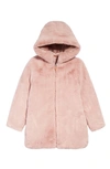 Save The Duck Kids' Flora Reversible Hooded Faux Fur Recycled Jacket In Blush Pink