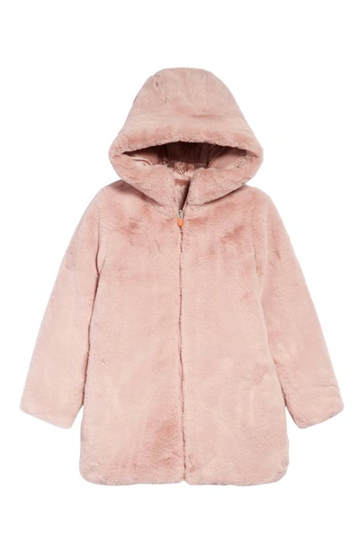 Save The Duck Flora Reversible Hooded Faux Fur Recycled Jacket In Blush Pink