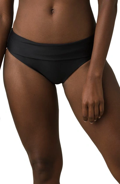 Prana Marta Foldover Mid-rise Bikini Bottoms In Black