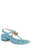 Gucci Gg Leather Block-heel Sandals In Sweet Blue