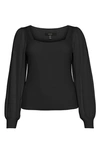 Vero Moda Curve Glory Puff Sleeve Ribbed Sweater In Black