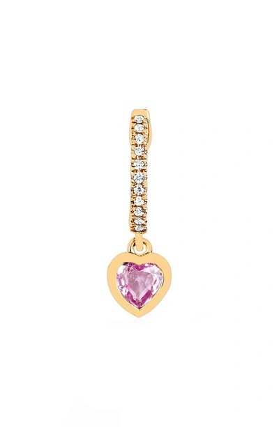 Ef Collection Mini Heart Huggie Hoop Earring In 14k Yellow Gold Pink Sapphire