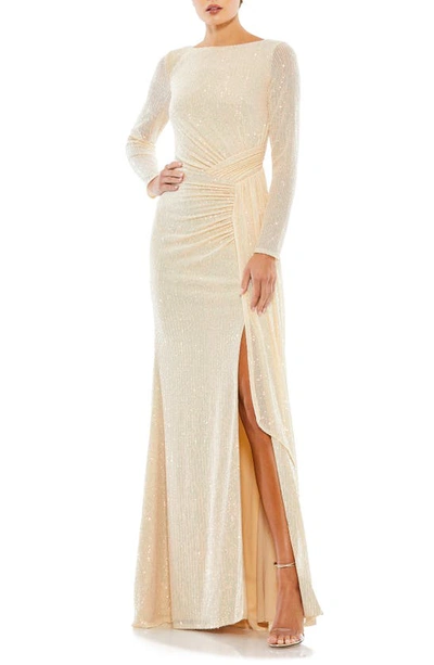 Mac Duggal Sequin Long Sleeve Gown In Pearl