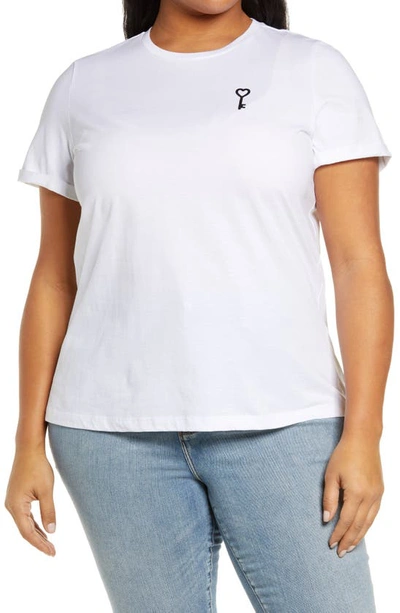Vero Moda Curve Elas Heart Key Cotton T-shirt In Bright White