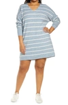 Vero Moda Curve Doffy Stripe Long Sleeve Recycled Blend Sweater Dress In China Blue W Birch Stripes