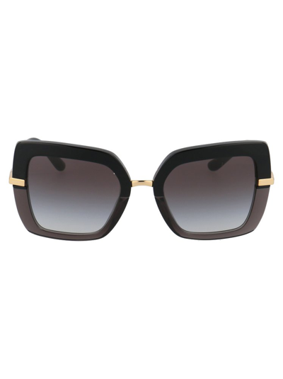 Dolce & Gabbana Eyewear Square Frame Sunglasses In 32468g Black On Transparent Black