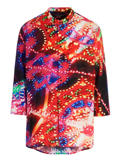 Dolce & Gabbana Graphic-print Band-collar Shirt In Multicolor