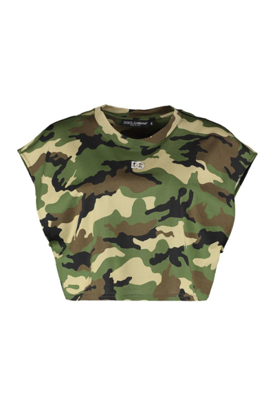 Dolce & Gabbana Camouflage-print Cropped T-shirt In Multicolore