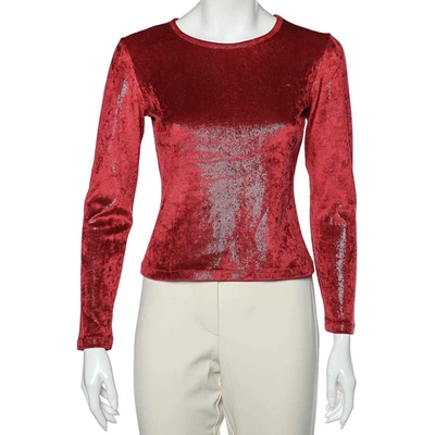 Pre-owned Moschino Cheap And Chic Red Stretch Velvet Glitter Detail T-shirt M