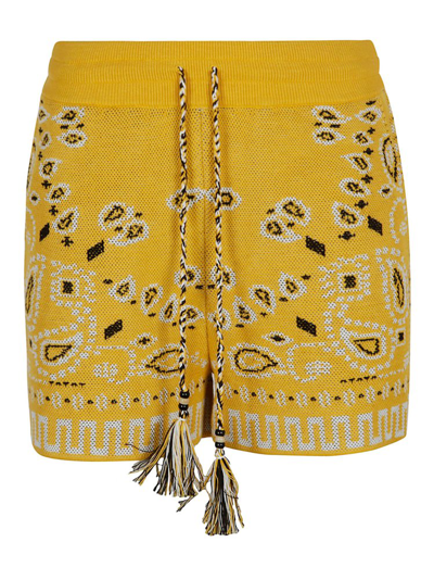 Alanui Cotton Piquet Bandana Shorts In Yellow