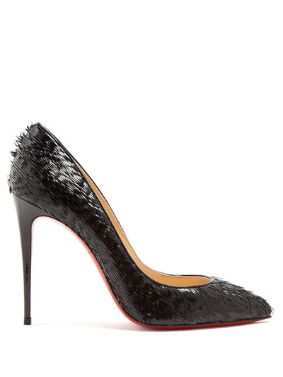 Christian Louboutin Pigalle Follies 100 Fringed Patent-leather Pumps In Black