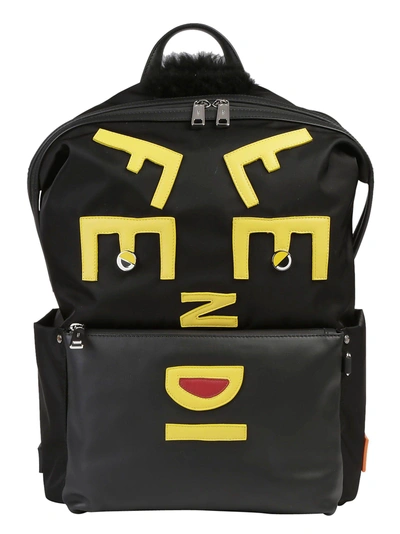 Fendi Leather-appliquéd Nylon Backpack In Black