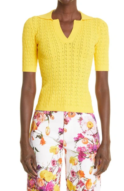 Adam Lippes Pointelle Knit Polo Sweater In Citron
