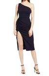 Katie May New Age Ruched One Shoulder Body-con Cocktail Dress In Navy