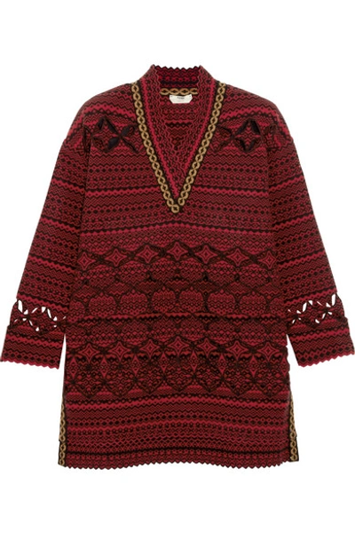 Fendi Laser-cut Wool-blend Sweater In Red