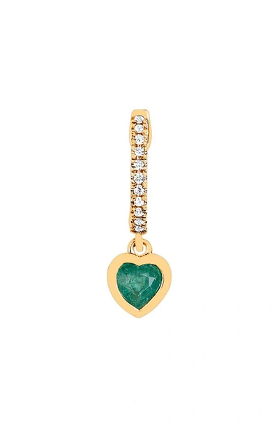 Ef Collection Mini Heart Huggie Hoop Earring In 14k Yellow Gold/ Emerald