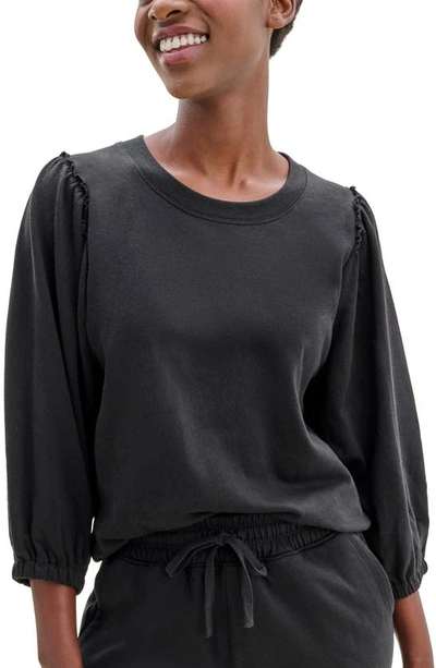 Splendid Bubble Sleeve Cotton Blend Sweatshirt In Black