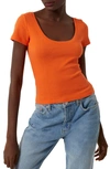 French Connection Tommy Ribbed Top In Firecracker In Orange