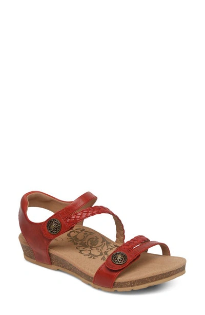 Aetrex Jillian Braided Leather Strap Sandal In Red