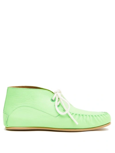 Loewe Lace-up Leather Moccasins In Green