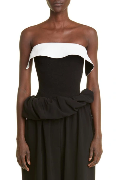 Proenza Schouler Strapless Ruffled Two-tone Knitted Top In Black/white