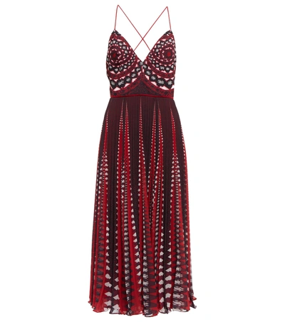 Altuzarra Oceanid Abstract-print Pleated Maxi Dress In Burnt Red Geo Lace
