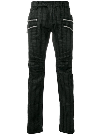 Balmain Zip Detail Coated Biker Jeans