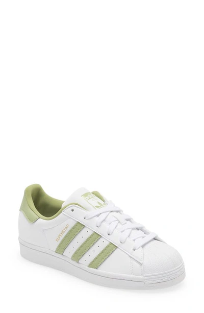 Adidas Originals Superstar Sneaker In White/ Magic Lime/ White