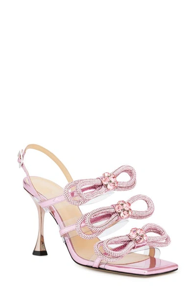 Mach&mach Pink Triple Bow Crystal 95 Leather Slingback Sandals
