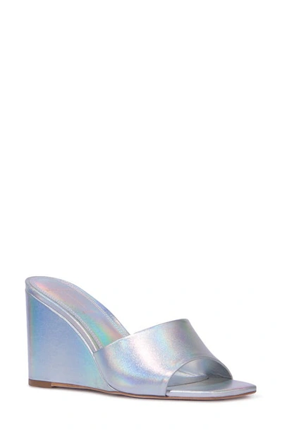 Black Suede Studio Paola Wedge Sandal In Holographic Silver