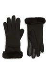 Ugg Seamed Touchscreen Compatible Genuine Shearling Lined Gloves In Black