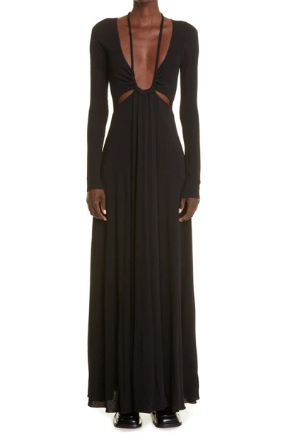Proenza Schouler Halter Neck Long Sleeve Matte Jersey Maxi Dress In Black