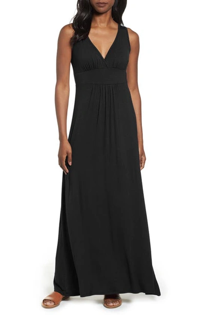Loveappella V-neck Jersey Maxi Dress In Black